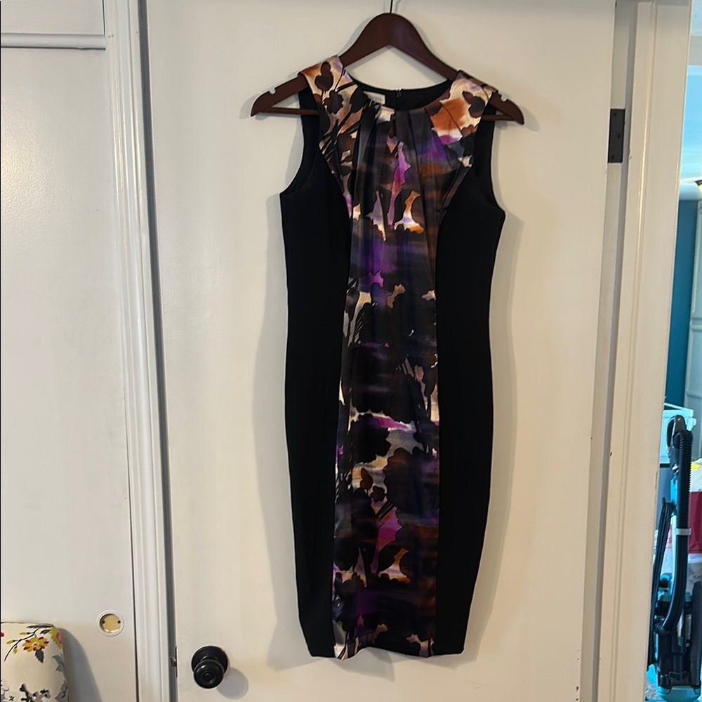 London Times Purple and Pink Sheath Midi Dress